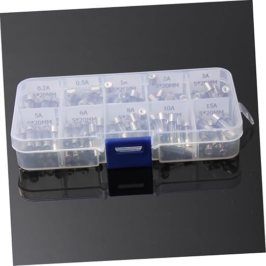 Kit de 100 fusibles de vidrio de acción rápida para automóvil, fusibles tubulares de vidrio, 5x20 mm, valores de amperaje variados: 0,2 A, 0,5 A, 1 A, 2 A, 3 A, 5 A, 6 A, 8 A, 10 A y 15 A miniatura 2
