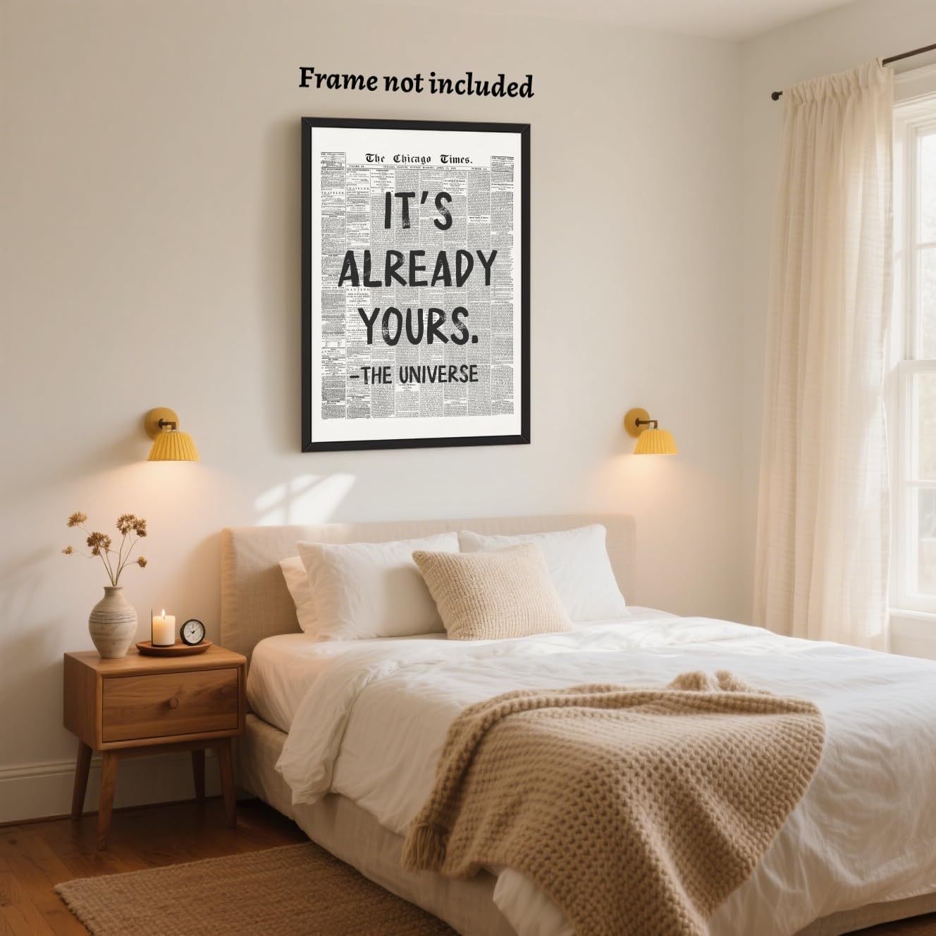 Vintage Newspaper Wall Art It's Already Yours Motivational Quote Future Poster Black and White Typography Canvas Prints Positive Thinking Home Dorm Wall Decor Aesthetic 24x36inch Unframed