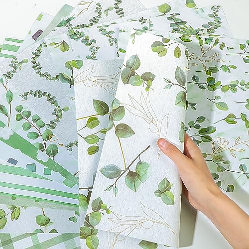 PUIKSXER Papel de scrapbook de folhas de eucalipto de 30,5 cm, 24 folhas, folhas verdes, bloco de pa