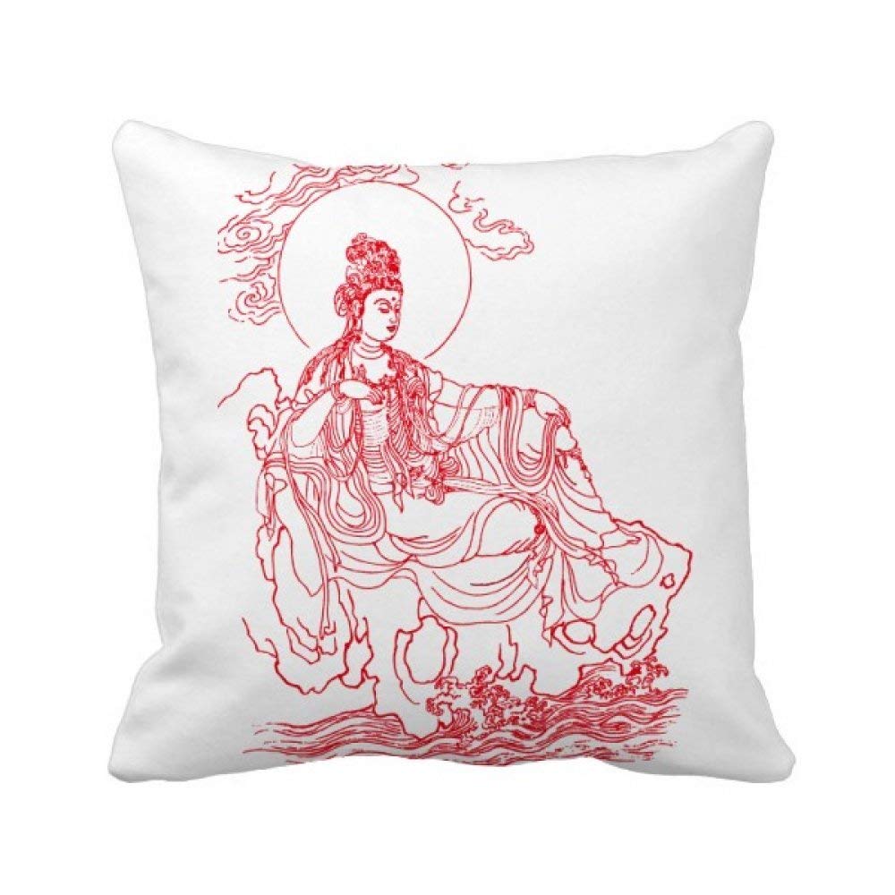 Housse de coussin rouge Guanyin bouddhisme pour décoration maison canapé