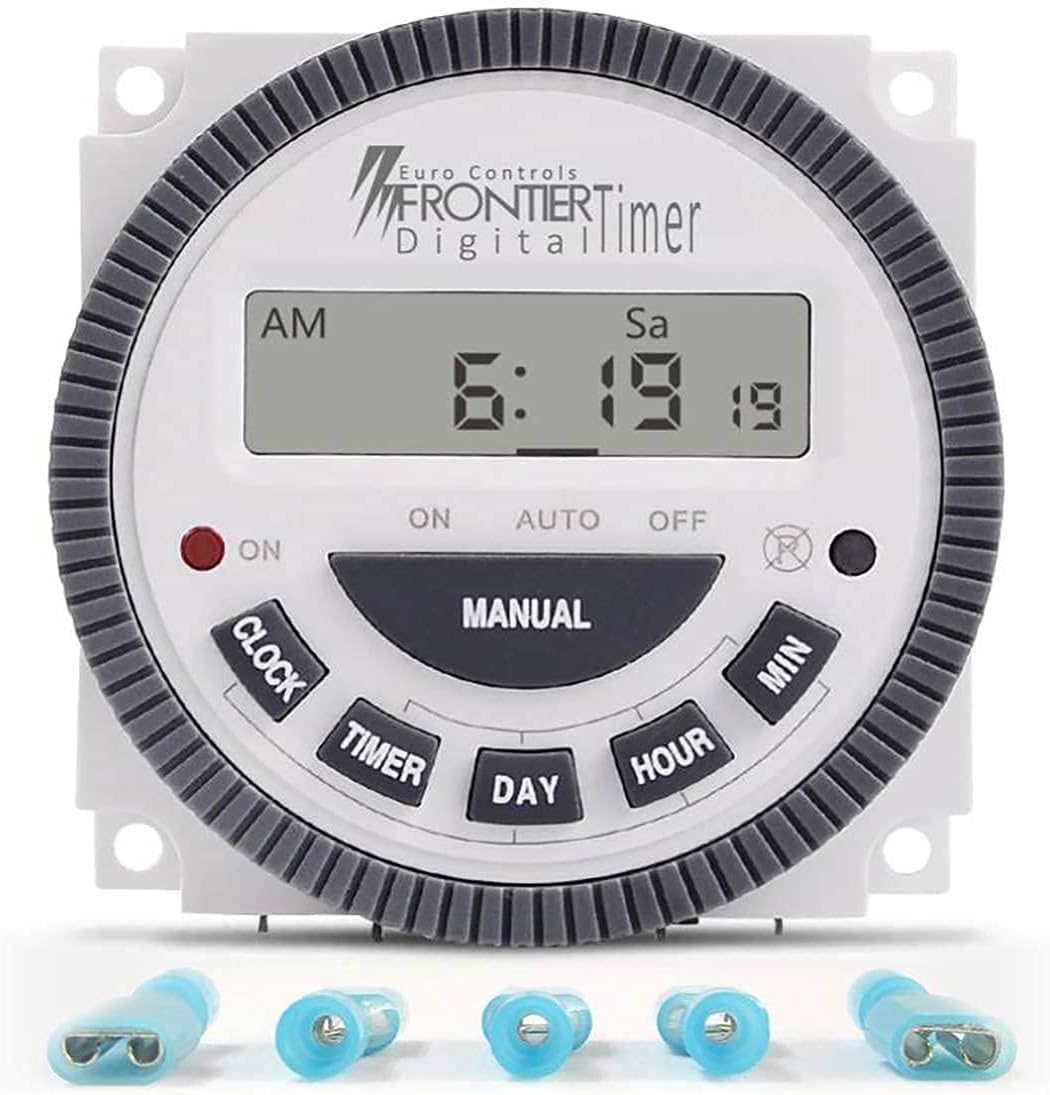 EURO CONTROLS Frontier TM619-2 - 30 Amps Digital Programmable Timer 5 Pin Volt - Free Countdown Program - Replaceable Battery - New X2 Voltage Circuit - ABS (White and Grey)