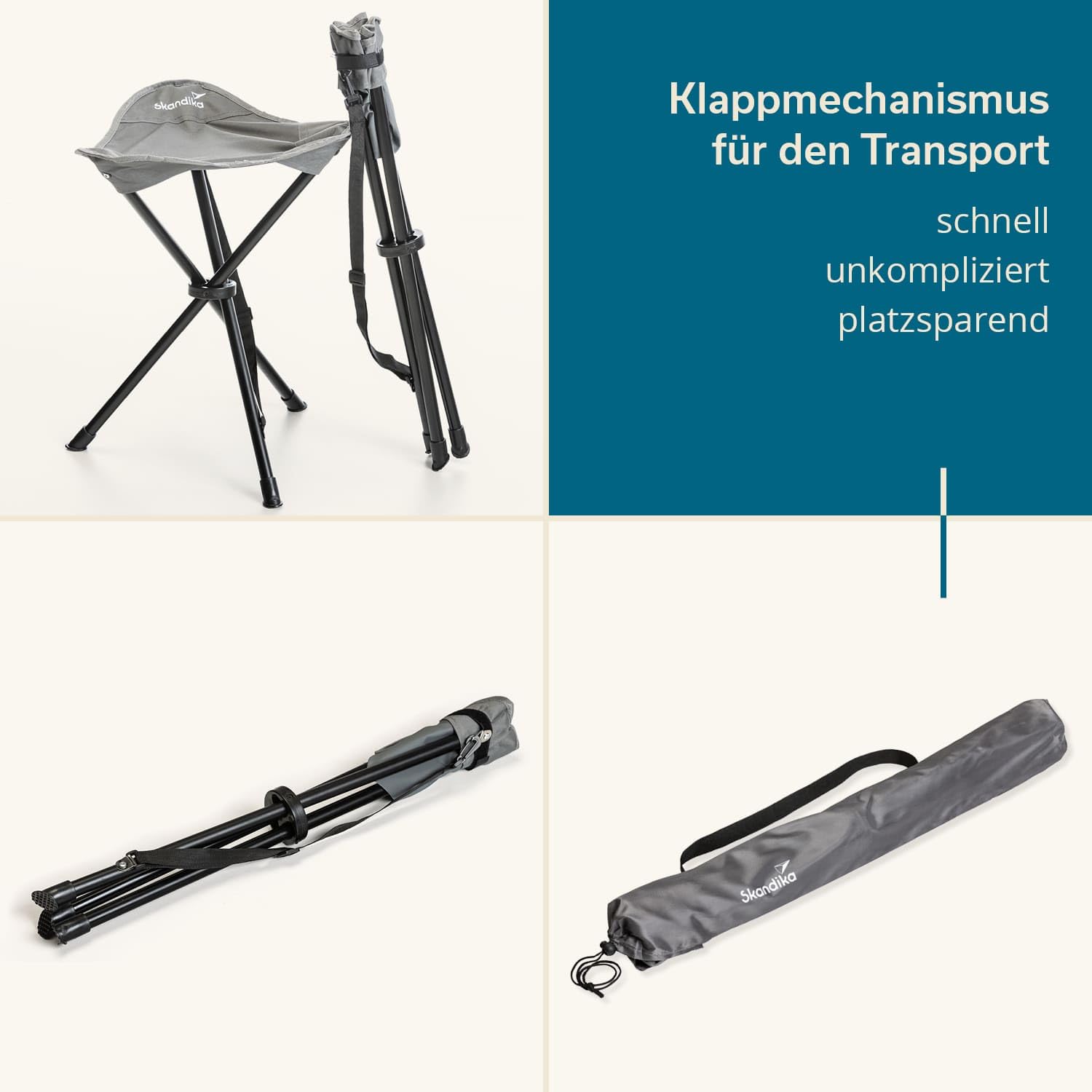 Skandika Sgabello treppiede pieghevole Tomperi, peso utente 100 kg, leggero, compatto, con borsa per il trasporto, struttura in acciaio, piedini antiscivolo (Set di 2 sgabelli)