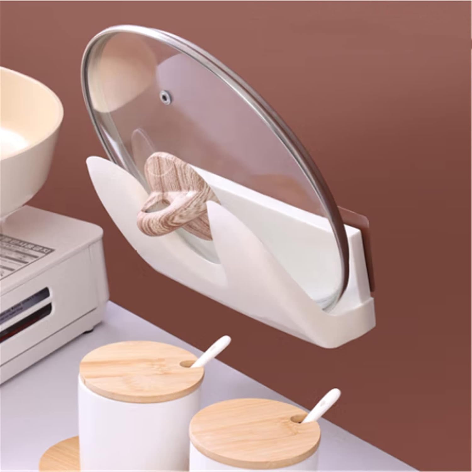 鍋置きラック 鍋蓋置き ポットカバーラックキッチンラック壁に取り付けられたパンチフリー 多機能 蓋収納 ラック