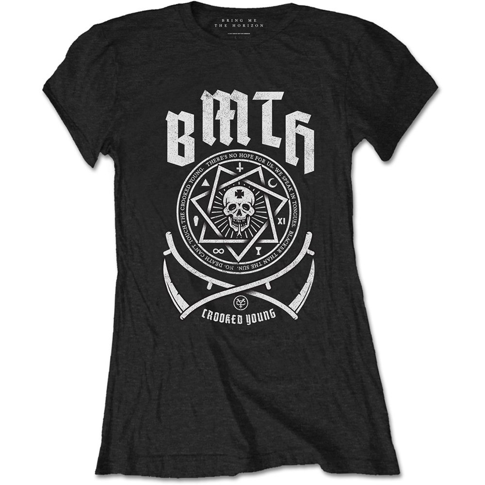 Rockoff Trade Women's Bring Me the Horizon Ladies Tee: Crooked T-Shirt, Black (Black Black), 8 (Manufacturer Size:Small)
