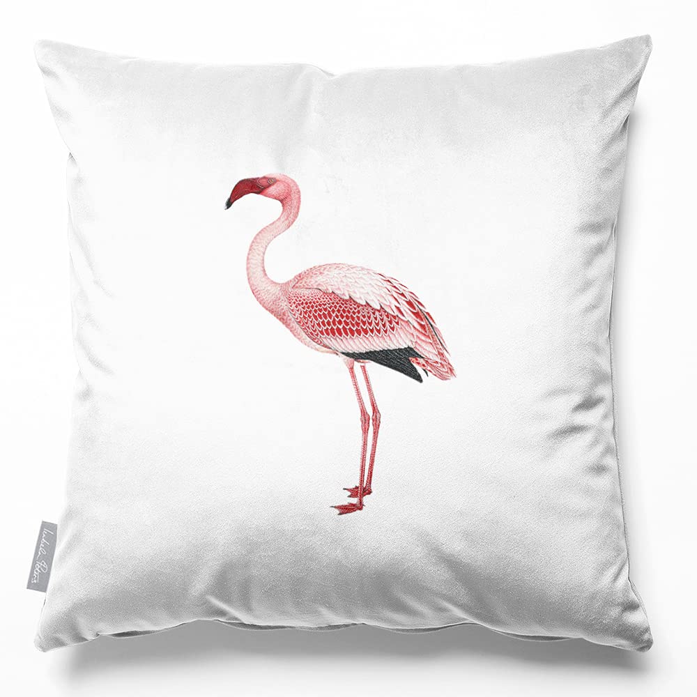 Izabela Peters Flamingo - White Velvet Cushions - Eco-Friendly, Filled, 45 Cm, Chair & Sofa Cushions