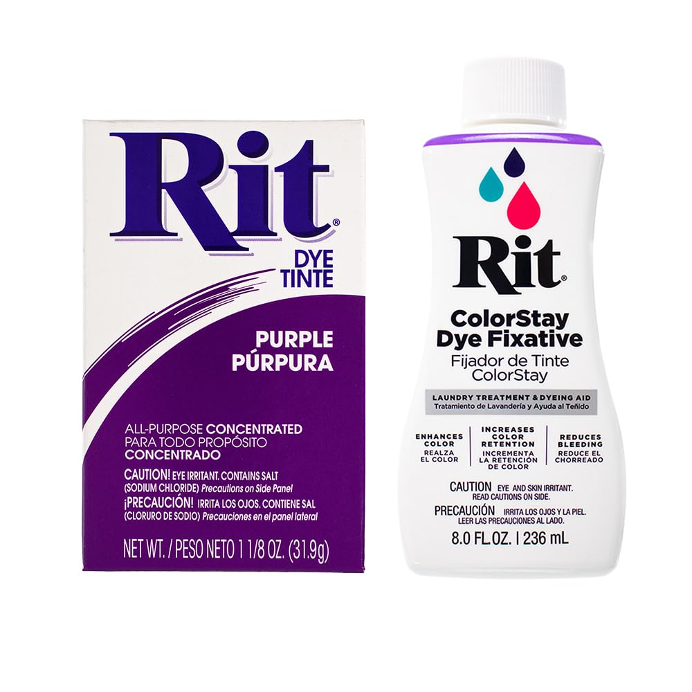 All Purpose Concentrated Rit Dye Powder Multi-Packs for Clothing, Décor, and Crafts – Purple with ColorStay Fixative