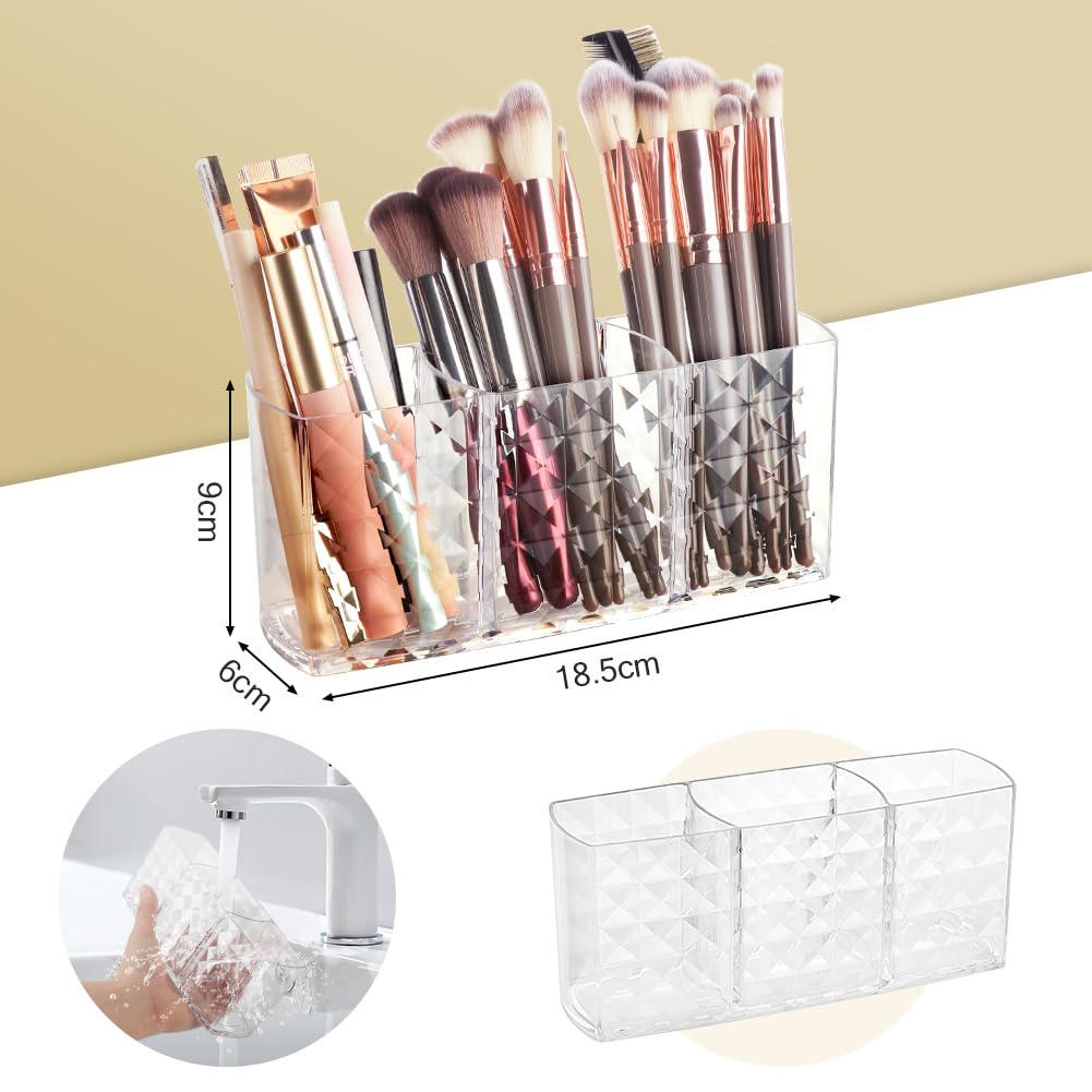 Alaoo 2-piece Makeup Brush Holder, 3 Slot Acrylic Makeup Brush Organiser - Image 2