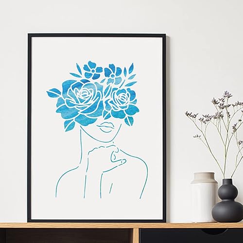 Miniatura 5 de MAYJOYDIY 4 plantillas de mujer, plantillas de pintura de dibujo de cara femenina con rosas florales de 11.8 x 11.8 pulgadas, reutilizables,
