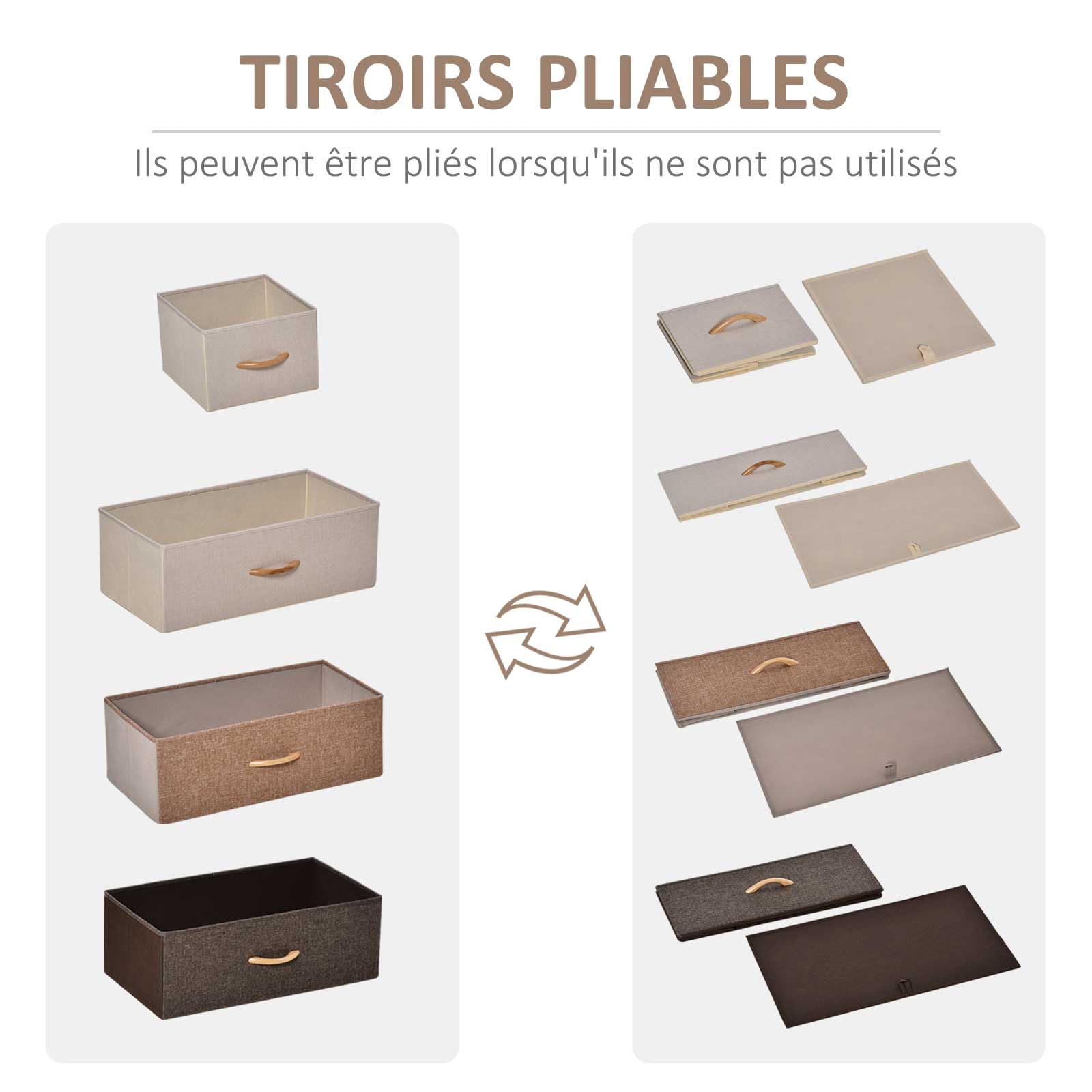 HOMCOM Commode Meuble de Rangement 5 tiroirs Pliables en Tissu 58 x 29 x 99 cm Multicolore
