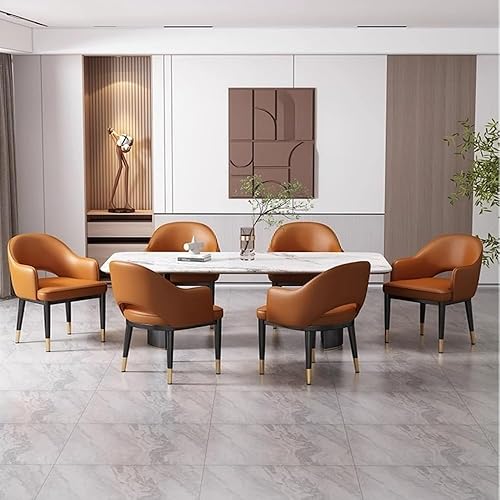 Miniatura 4 de Sillas de comedor, sillas de comedor modernas de mediados de siglo, tapizadas de piel sintética con patas de metal, sillas para comedor (naranja)