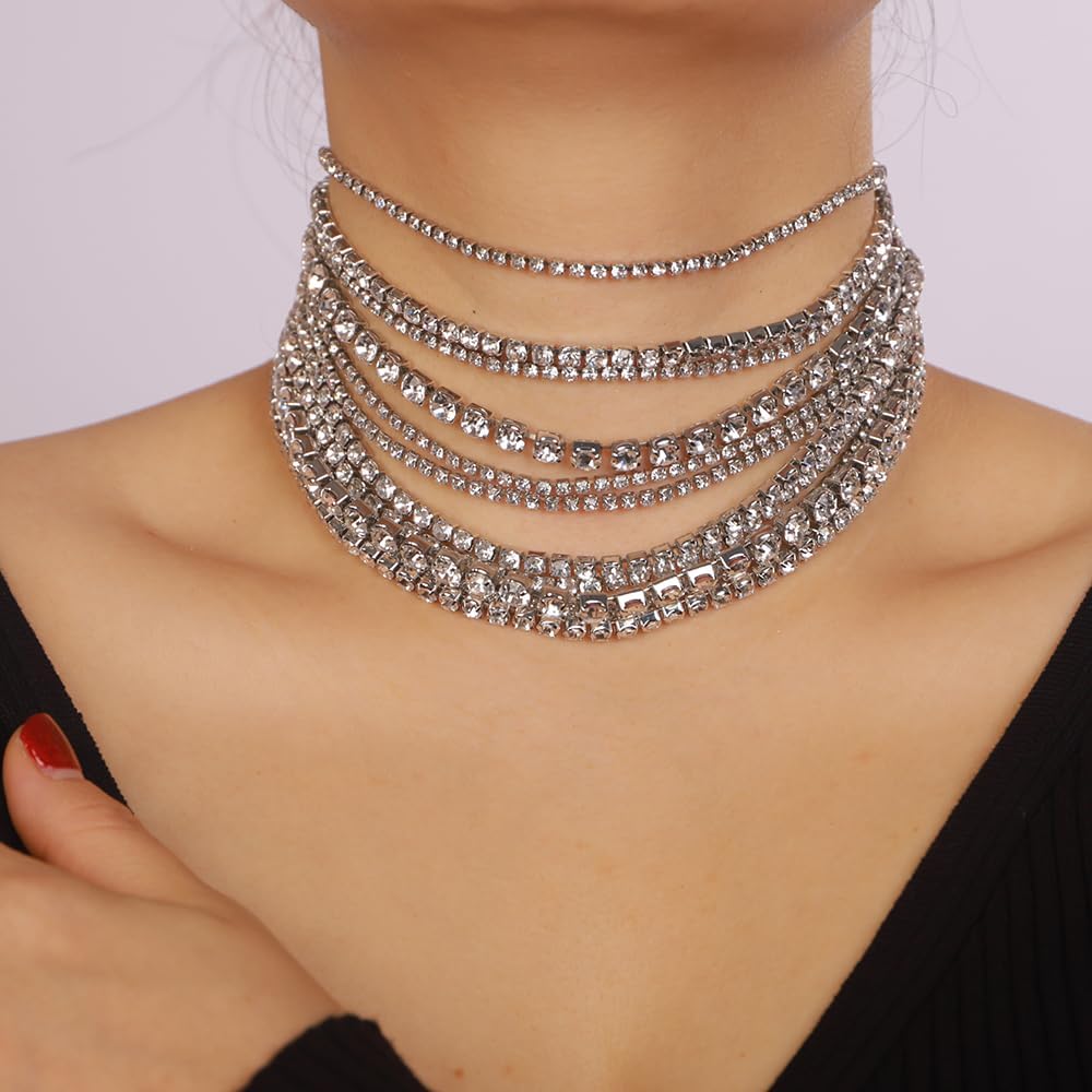 Boho Fashion Prom Shinny Luxury Rhinestones Choker Necklace Dainty Layered Sexy Body Chain Choker Necklace Dainty Gold Silver Halloween Christmas Necklace Gift for Women - Image 3