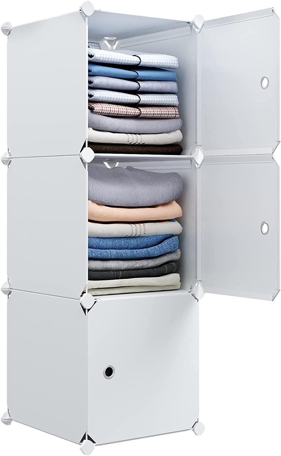 Cube Storage Organizer Cabinet Closet Storage Shelves Plastic Storage Shelving for Bedroom, Living Room, Office, White with Doors (3 cube white)