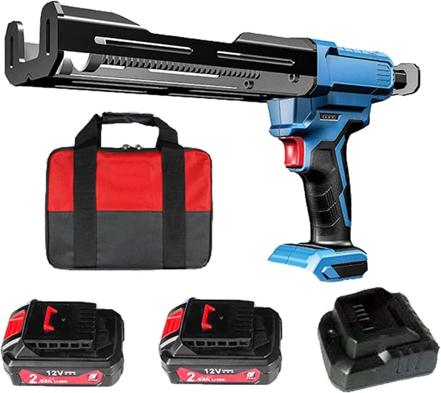 Double Tube Cordless Caulking Gun, 8000N Thrust, 12V Electric Adhesive Applicator, Dual Component Epoxy Gun, Includes Batteries