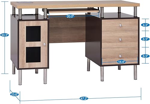 Miniatura 11 de Naomi Home Armario de archivos de 3 cajones, escritorio para computadora de oficina con bandeja para teclado, escritorio de madera de dos tonos con