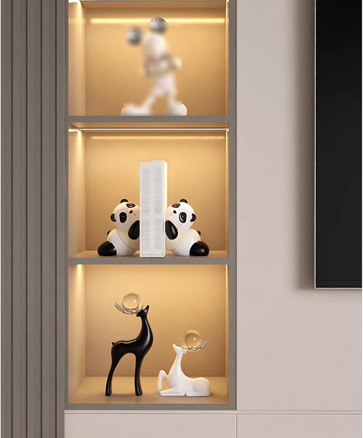 Cute Panda Decorative Bookends Creative Resin Panda Statues Book Ends Animal Figurines Fun Modern Home Sculptures Book Holder for Living Room Entrance