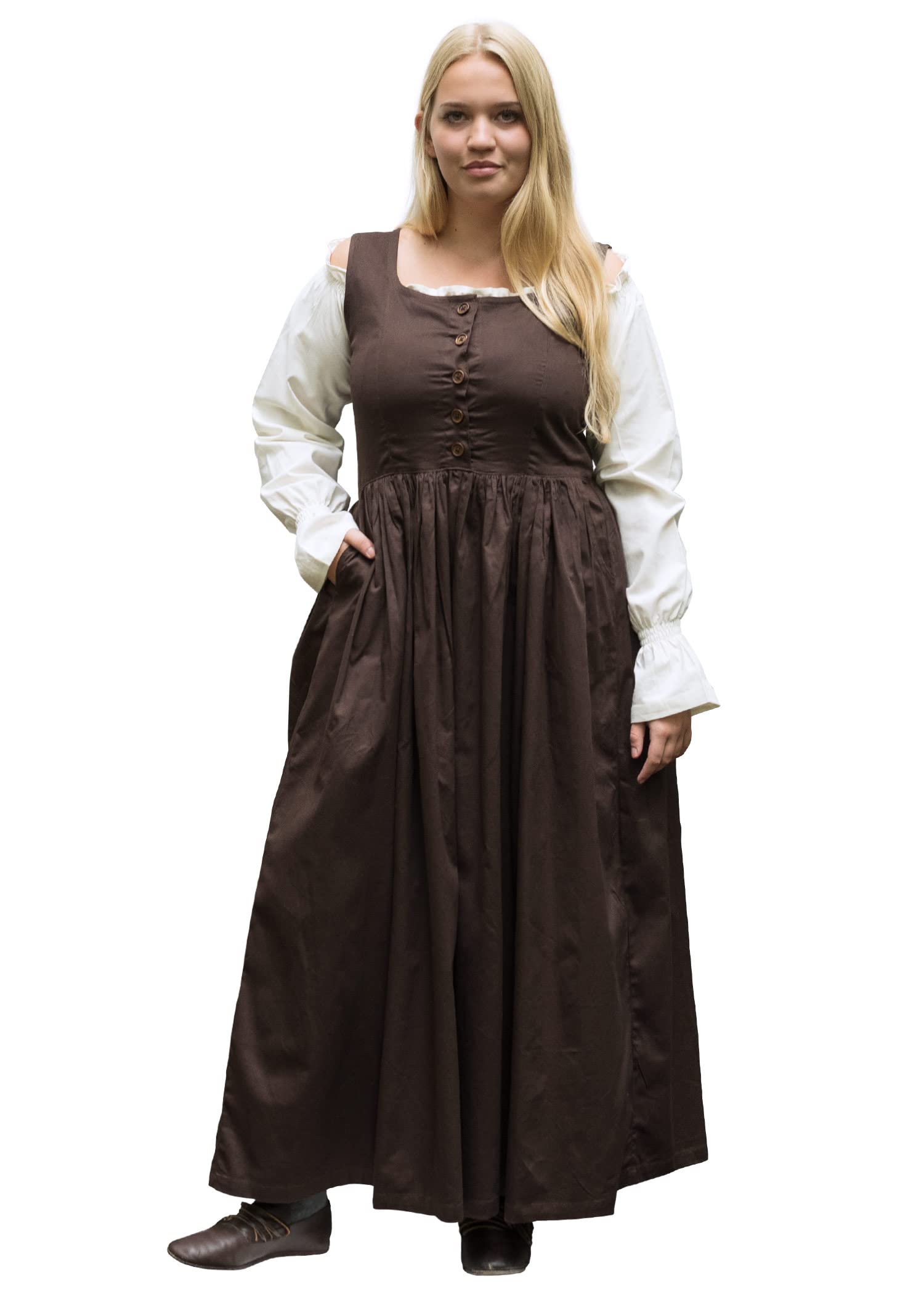 Battle-Merchant Lene sukienka dla kobiet bez rękawów, średniowieczna sukienka na ramiączkach, sukienka dla chłopców, z bawełny, brązowa/czerwona/zielona, S/M/L/XL/XXL, brązowy, XL