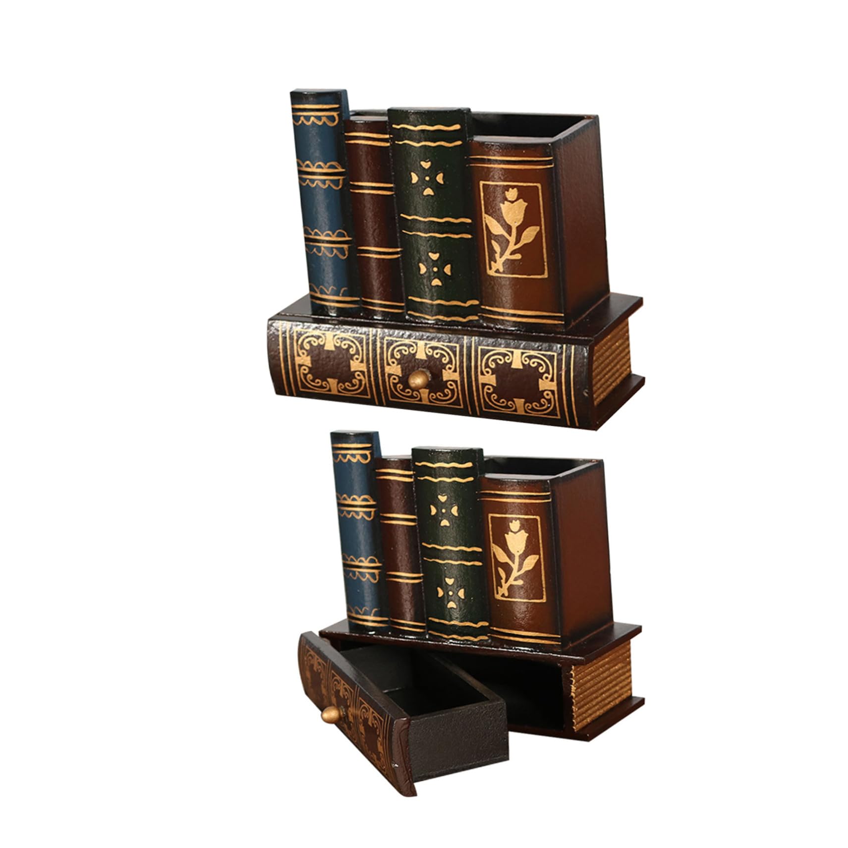 Boîte de rangement en forme de faux livre en bois pour bureau vintage