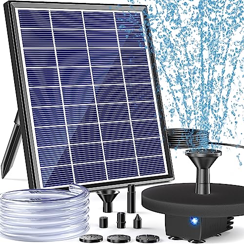 POPOSOAP Modern Black Solar Bird Bath Fountain Pump, 6W, 60GPH, 5 Nozzles, 9.84ft Cable, 4ft Tubing