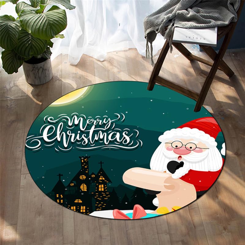 Tapis Rond Lune Verte De Noël Tapis Exterieur Rond Anti Slip Lavable Tapis Salon Moelleux Tapis Chambre pour Chambre d'enfant Buanderie Balcon Décor Tapis Rond 120 cm