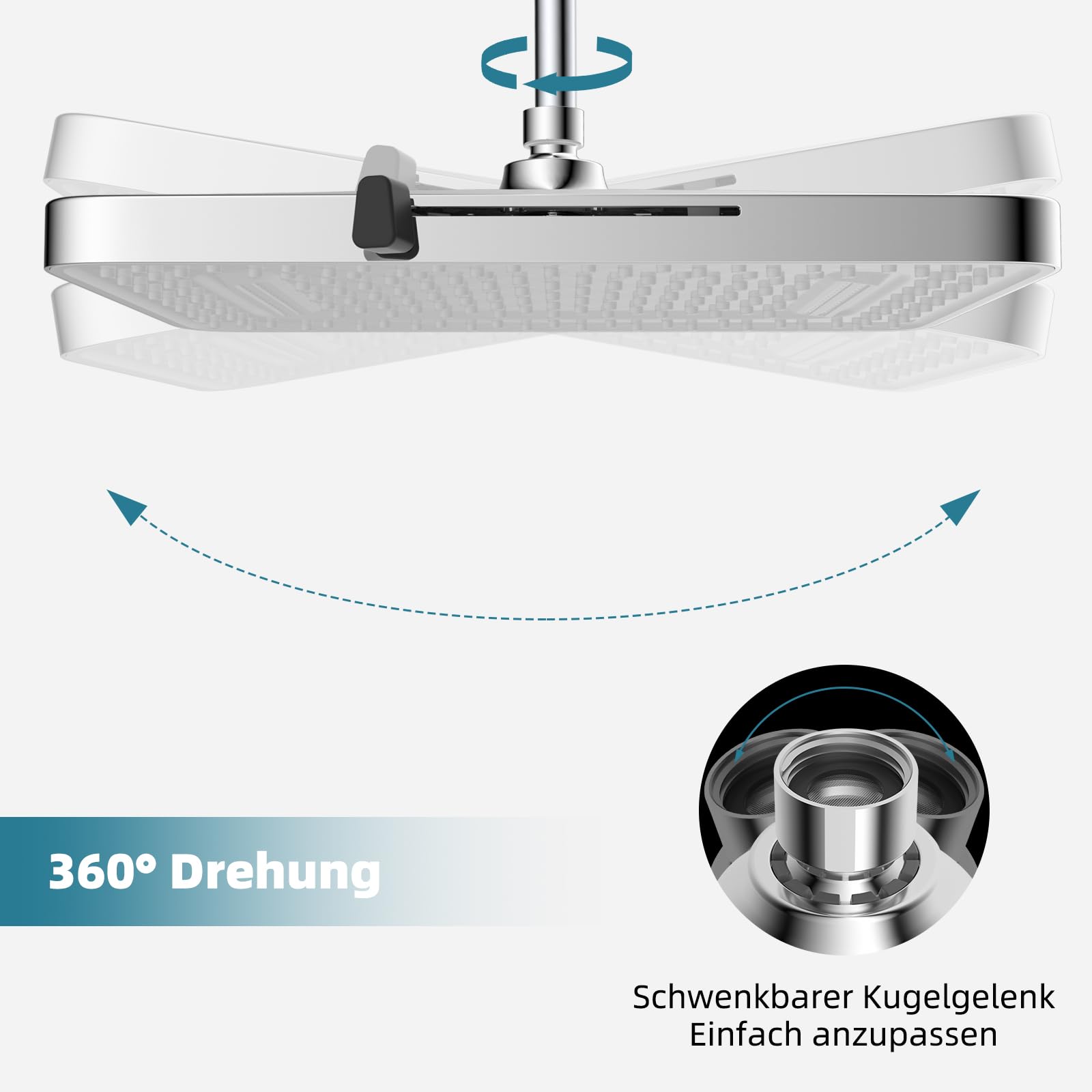 Hibbent Regen-Duschköpfe, 13 Zoll, 5 Sprüher Regenfall-Duschkopf, quadratische Einbau-Duschköpfe, schwenkbarer Strahlwinkel, üppiges Duscherlebnis, einfache Installation,Weiß