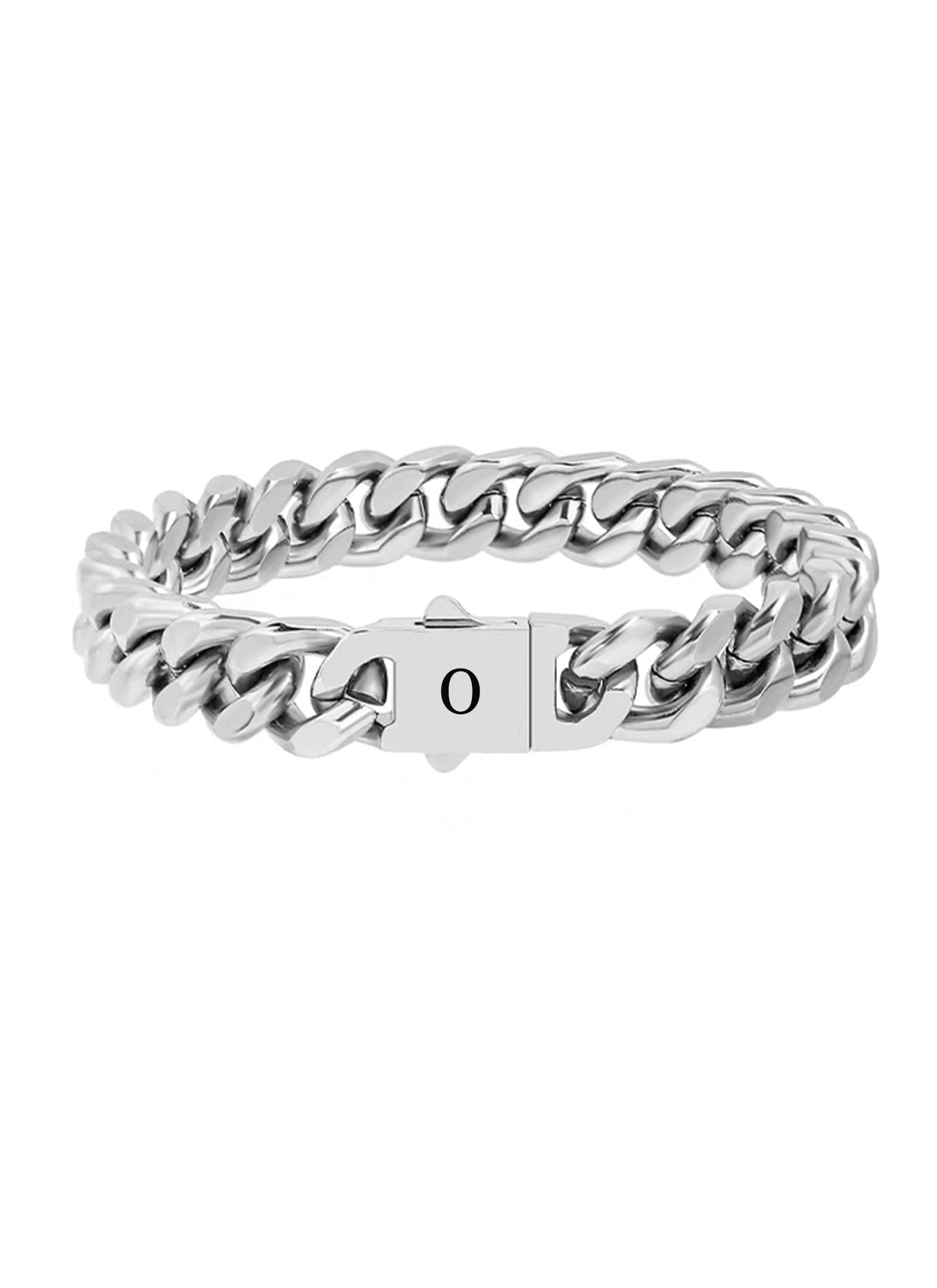 HAYOUWAY Pulsera para hombre de plata con letras, pulsera para hombre y mujer, cadena de eslabones de acero inoxidable, pulseras para hombre con grabado A-Z, regalos de Navidad personalizados para