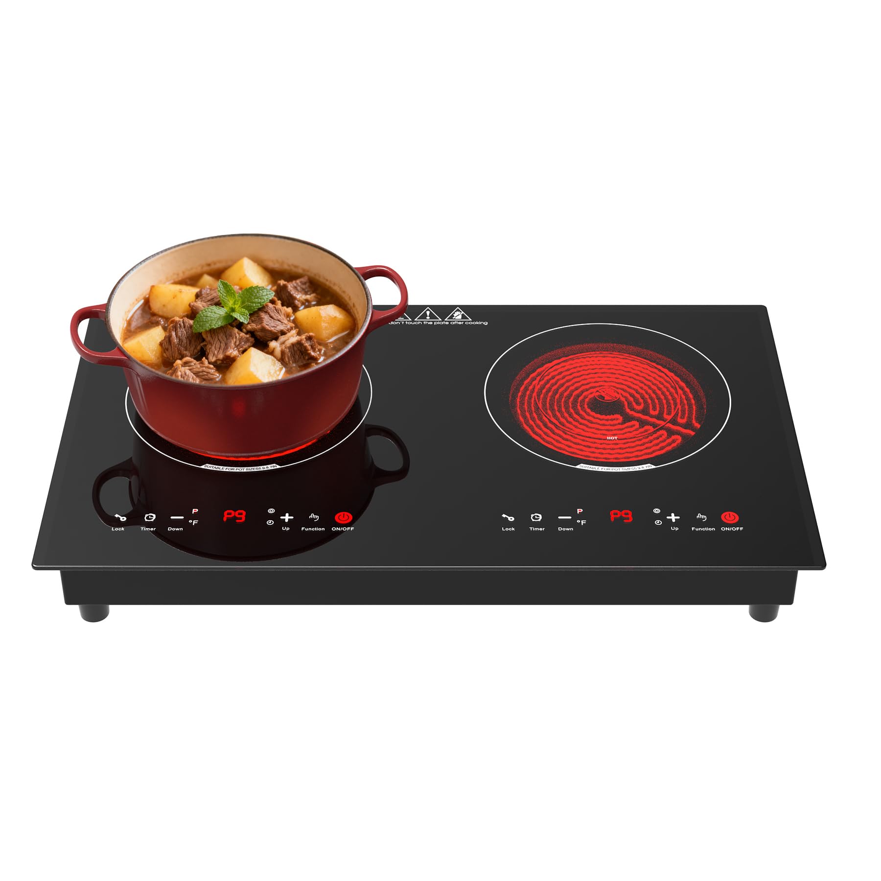 WABK Plaque Vitrocéramique 2 Feux 3600W, Plaque de Cuisson Électrique 60 cm | Encastrable ou à Poser, avec 9 Niveaux et Minuterie, Compatible Tous Récipients, pour Cuisine, Studio et Appartement