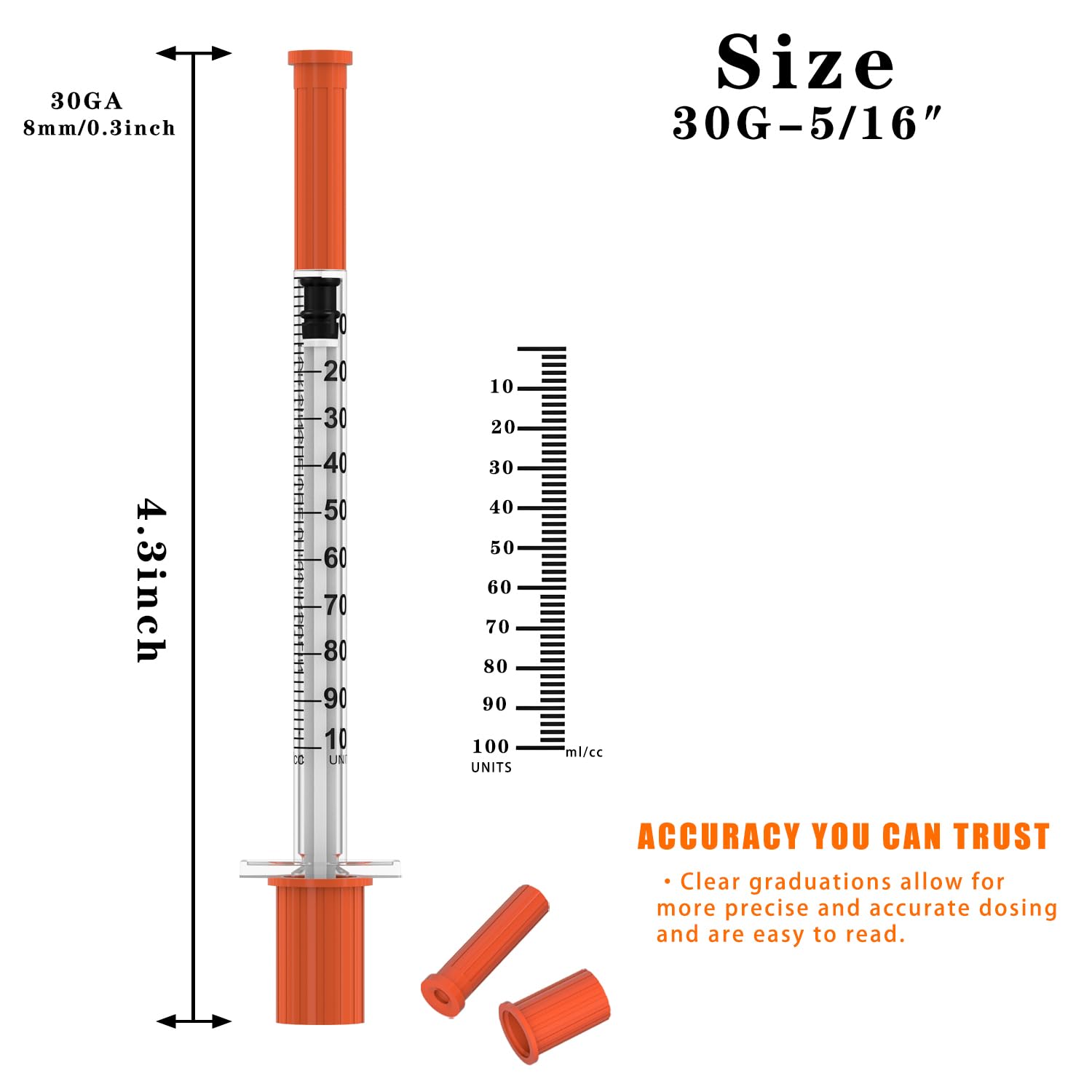 U-100 Disposable Syringes with Needle – 1ml/cc, 30G 5/16" (8mm), Individually Wrapped,100Pack — Amazon image 2