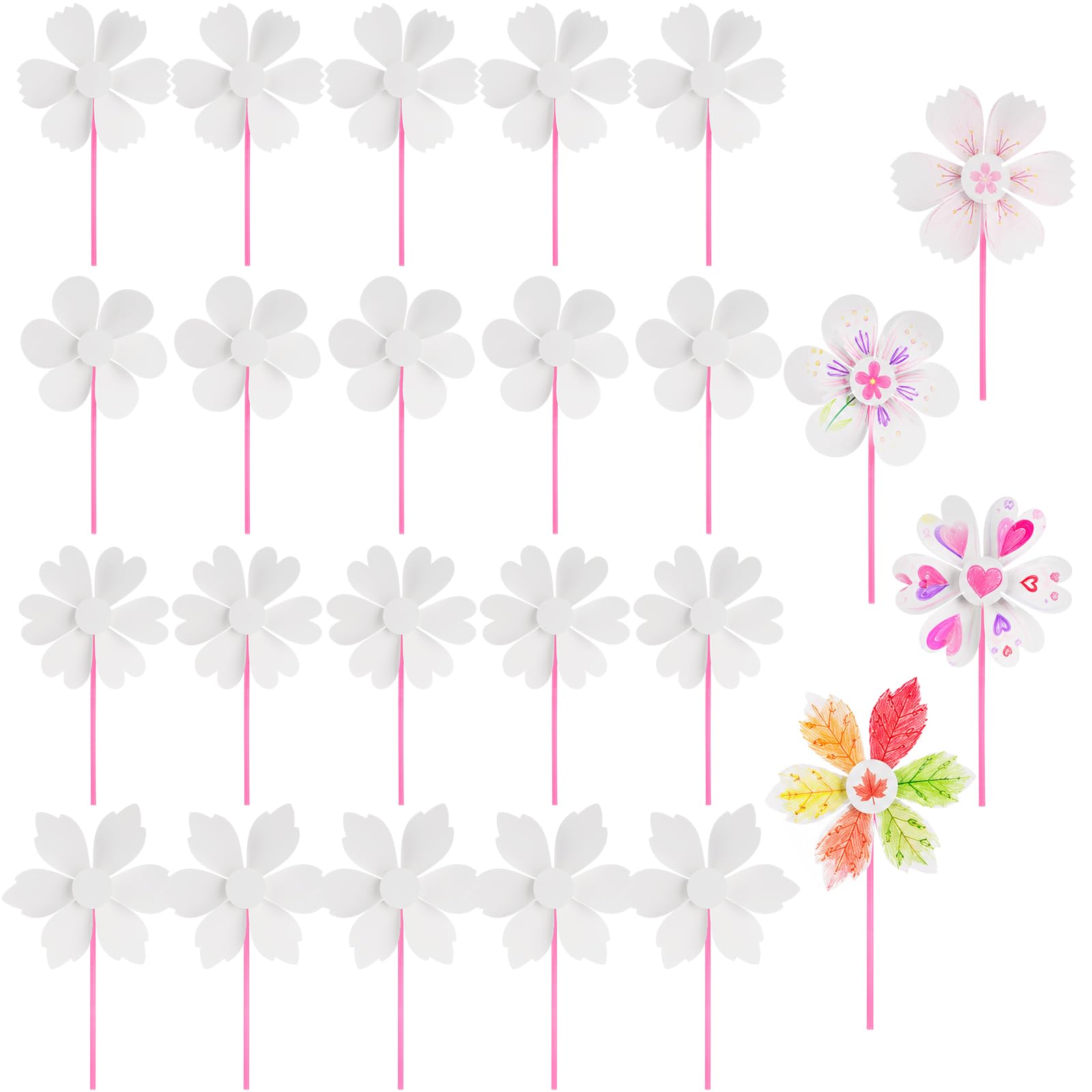 Itoyx White 24Pcs Blank Diy Paper Pinwheel Kit, Novelty Diy Pinwheels Craft,Color Your Own Pinwheels, Bulk Summer Spring Craft Kit, Arts And Craft Party Activity, Windmill Toy For Holiday Gifts