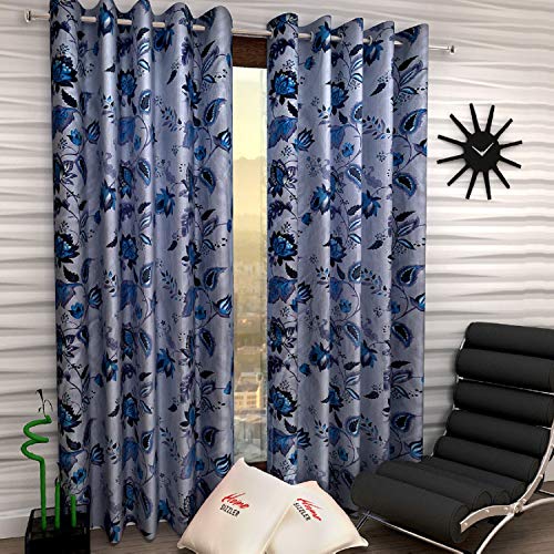 Image of Home Sizzler 1 Piece Eyelet Polyester Long Door Curtain - 9 ft, Grey
