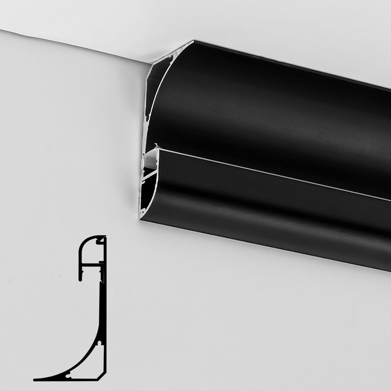 LED Skirting Trim for Ceiling & Wall, Aluminum Extrusion Profile, Indirect Lighting Molding Strip, Perfect for Home Theater & Living Room Decor (Black, 1.5m/4.9ft)