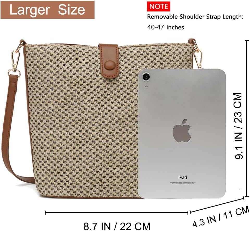 ALARION Straw Crossbody Bags for Women Summer Woven Beach Bag Raffia Shoulder Bag Leather Straps Straw Clutch Purse Vacation