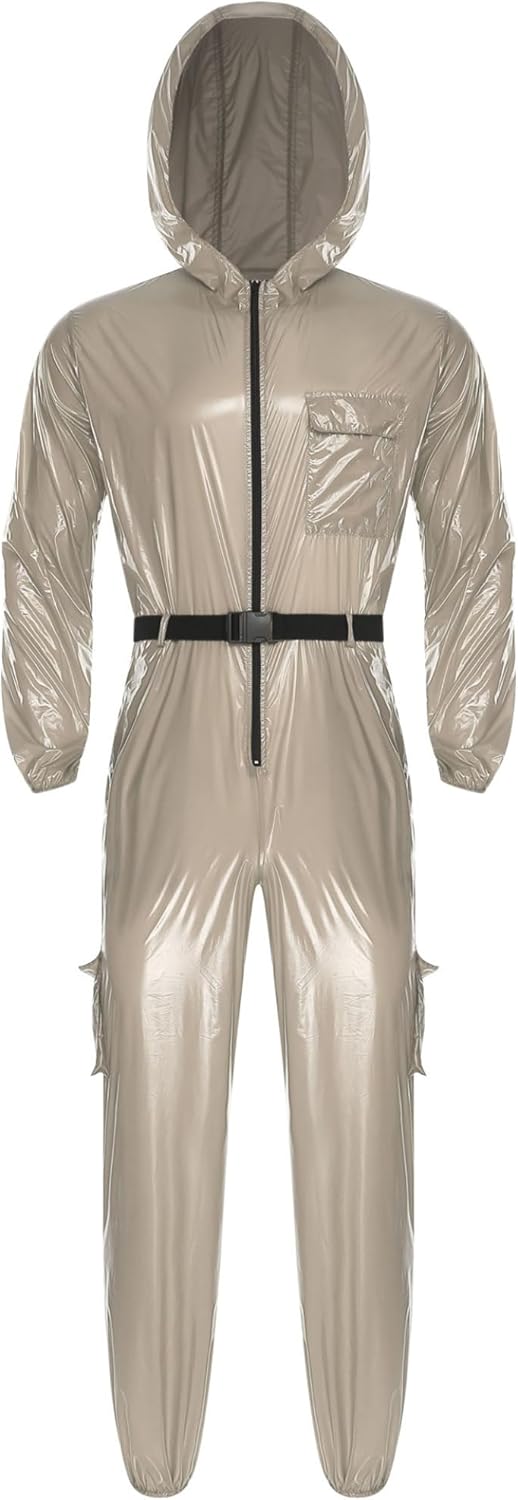 Jhaoyu Mens Waterproof Hooded Jumpsuit Workwear Long Sleeve Elastic Cuff Coveralls Mechanic Uniform Grey X-Large