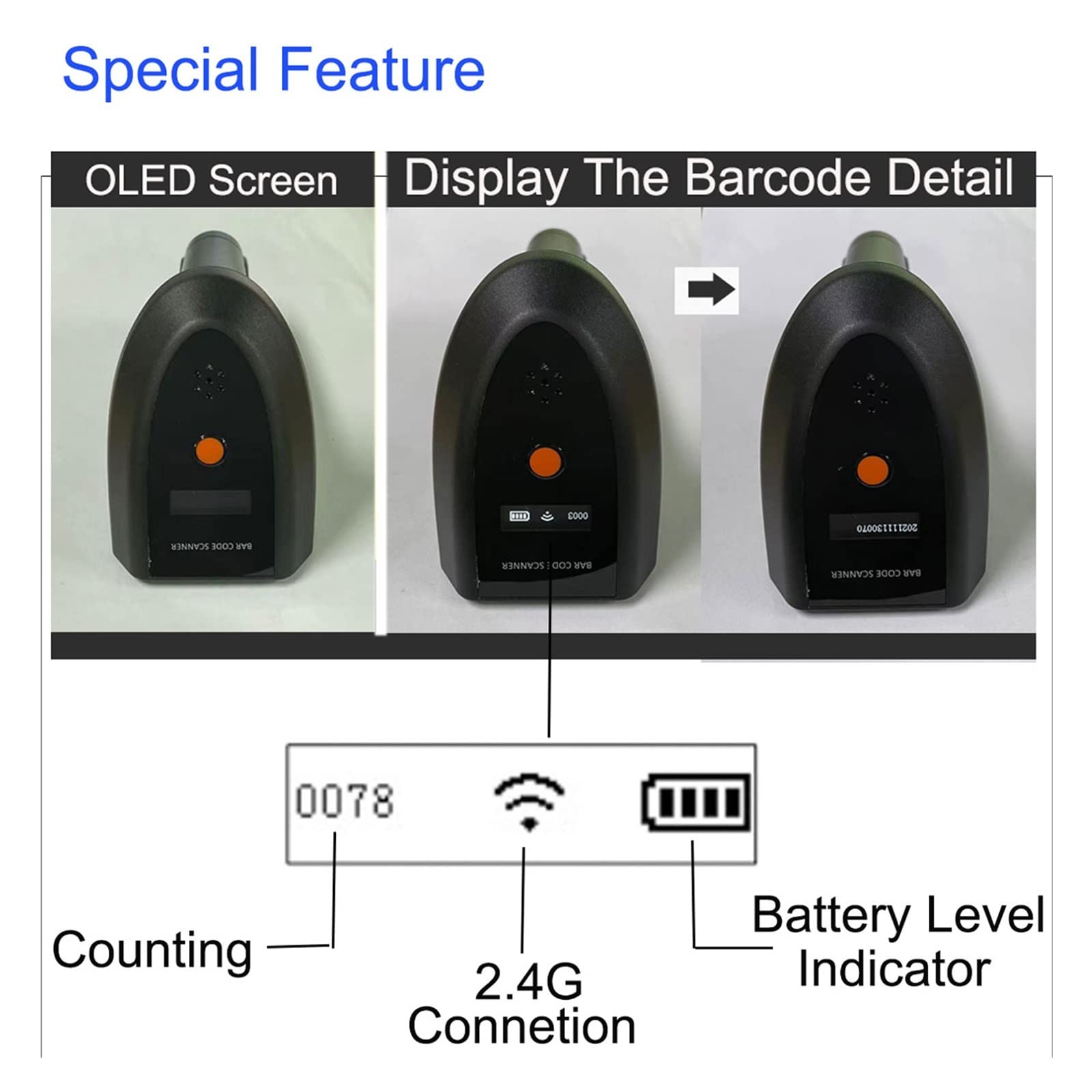 Mini escaneo de código Barras incrustado 2D 1d Escáner inalámbrico CMOS QR Código Lector la batería Indicador Recordatorio Voz para Puntos de Venta en supermercados(HBA-V8 WiFi)