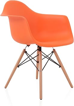 DAW Nordic Orange Molded Plastic Dining Arm Chair with Beech Wood Eiffel Legs