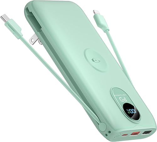 Miniatura 15 de Portable Charger, 10000mAh 22.5W Fast Charging Power Bank with Built in Cable & Wall Plug, Travel Essential Battery Pack with LED Display, External