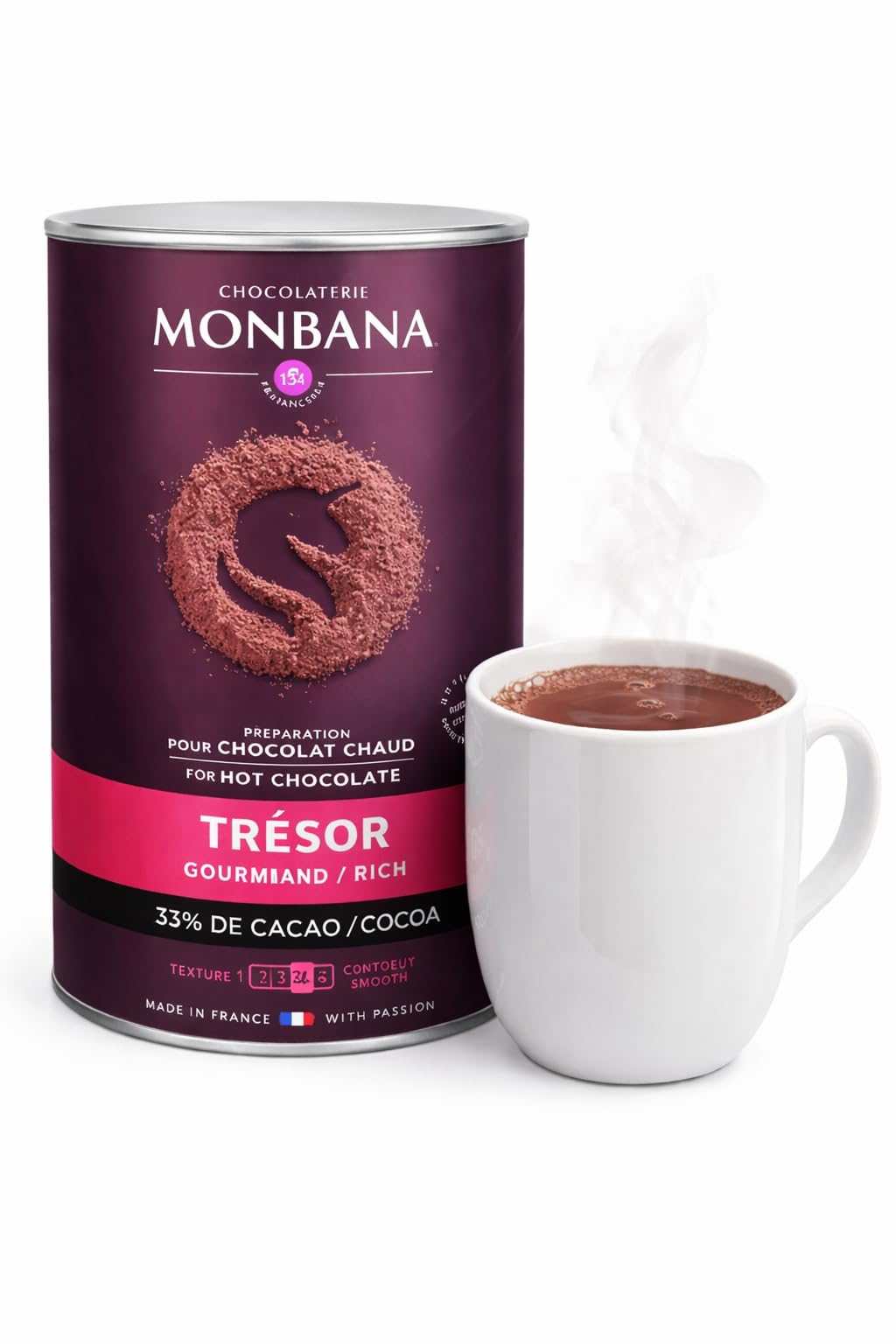 Chocolat en poudre MONBANA, 1 kg Trésor de monbana, préparation pour chocolat gourmand, chocolat chaud