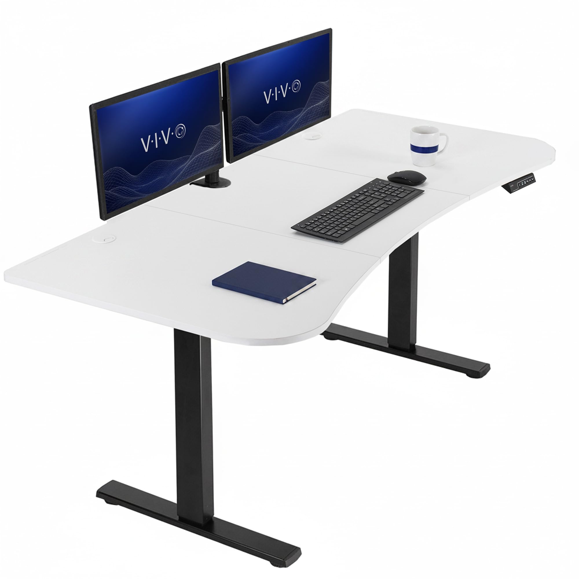 VIVO White 63 x 32 in Standing Desk, DESK-KIT-1B1W | Electric, Holds 220 lbs, Sit Stand Up, Height Adjustable, Home Office, Memory Presets, 1B Series, Black Frame