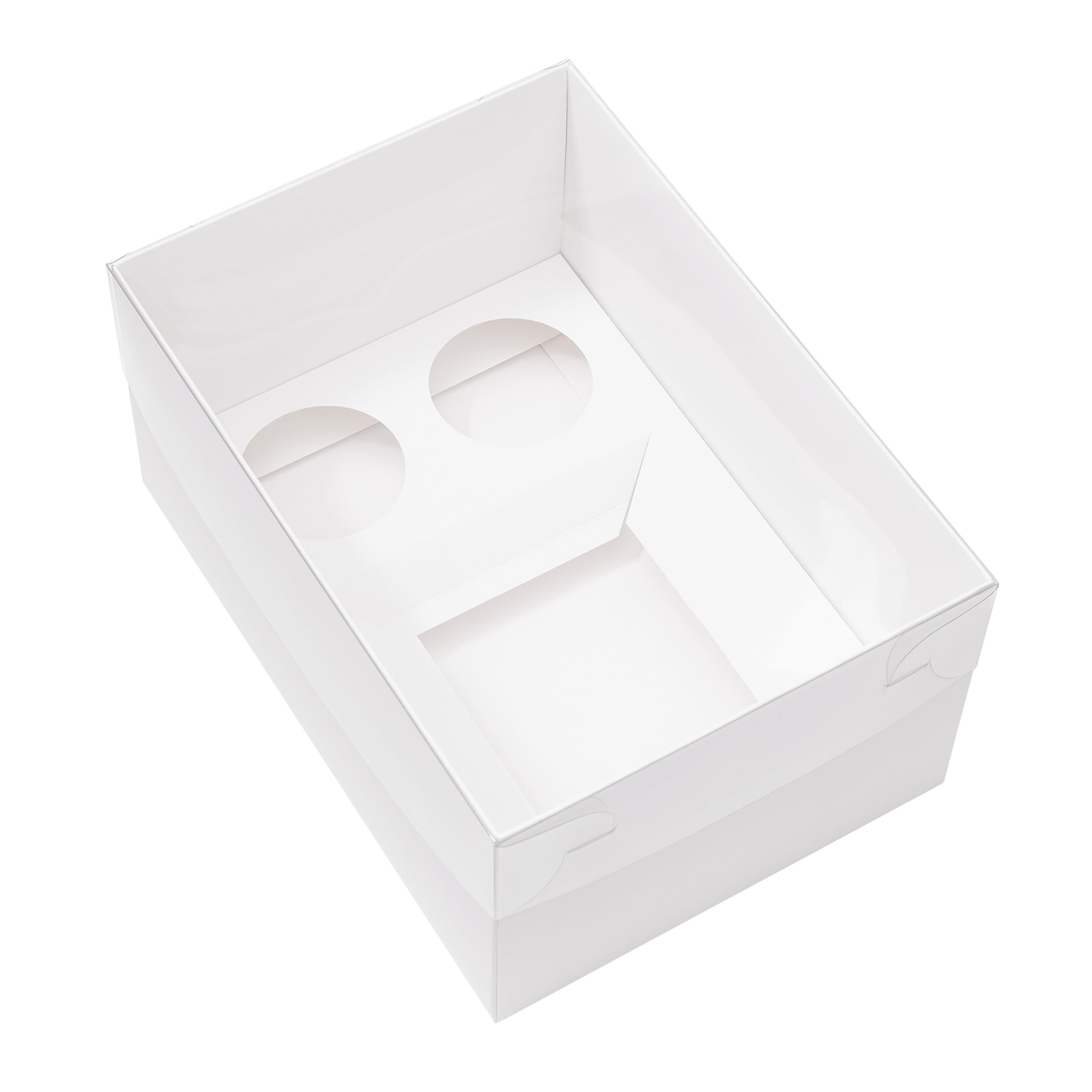 The Baked Studio White - Pack Of 5 - Extra Deep Premium Bento Cake & Cupcake Boxes With Clear Lids (Bento + 2 Cupcake Holes)