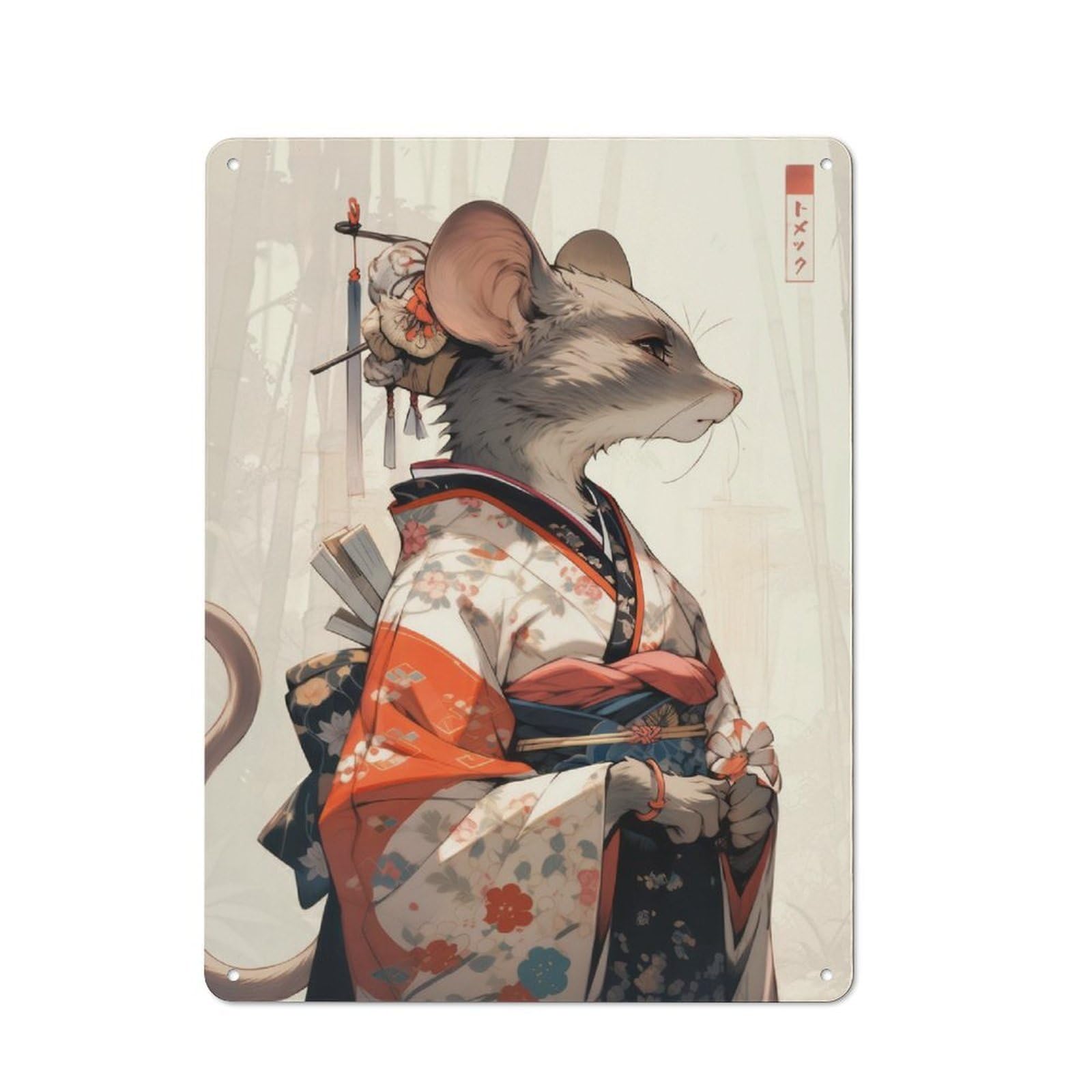 Edo Geisha Mouse Metal Gift Sign 40x30cm, Vintage Home Wall Decor for Home, Shop, Pub Or Studio Wall