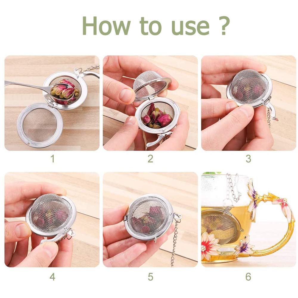 4 Piezas Colador de té 4,5 cm, Infusor de Bola de té, Infusor de Bola de té de Malla de Acero Inoxidable, con Gancho de Cadena extendido, para té de Hojas Sueltas y Especias y condimentos
