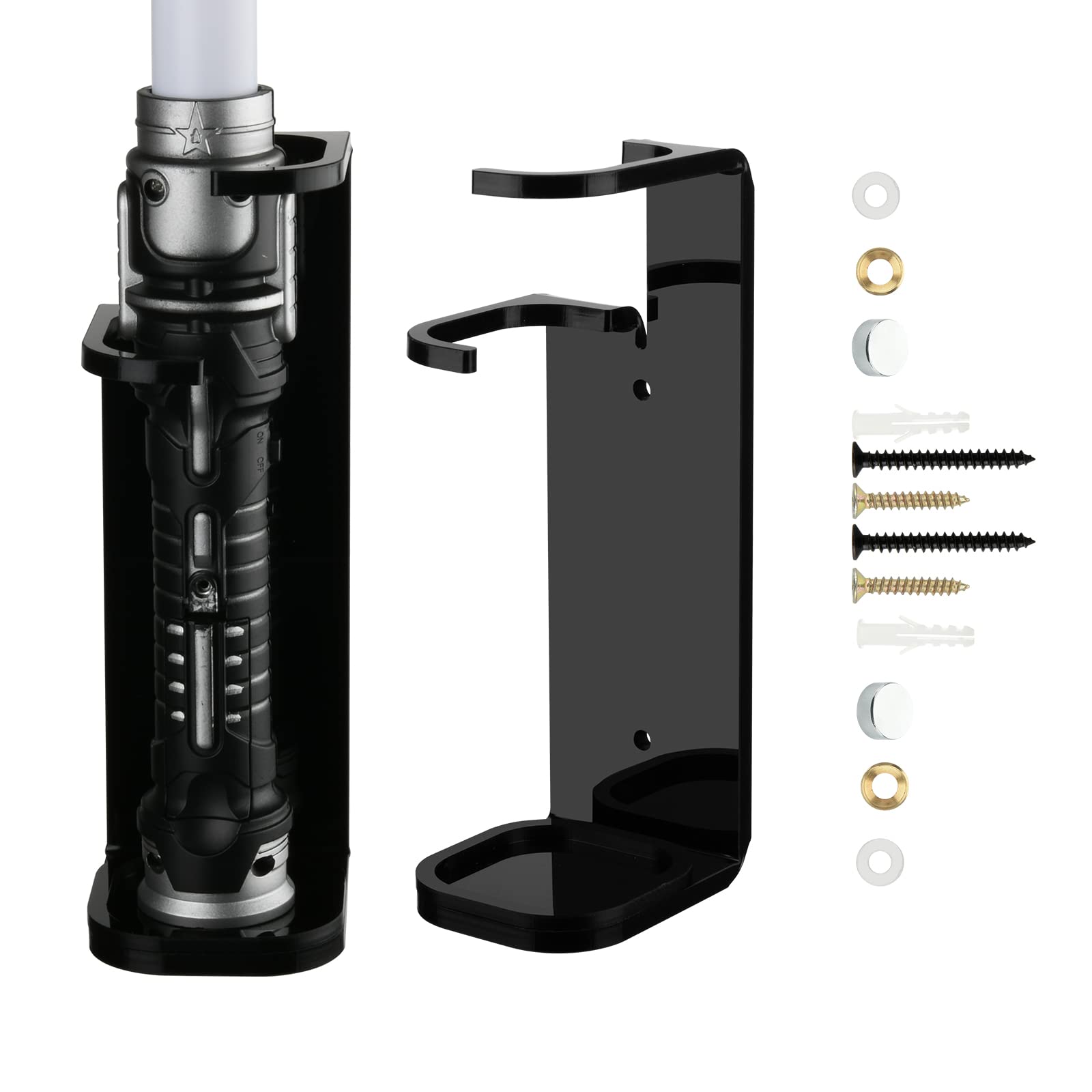 Cosmos1 Pc Lightsaber Wall Mount Stand Light Saber Display Rack Wall Holder, Acrylic Lightsaber Display Stand Lightsabers Holder Compatible with Most Lightsabers- Screw Hardware Included (Solid Black - 5 cm Dia.)