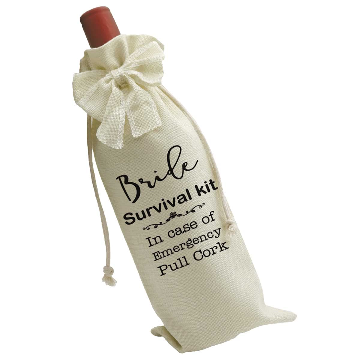 Eilcoly Bride Wine Bag Gifts, Bride Survival Kit in Case of Emergency Pull Cork, Funny Wedding Gift for Bride, Wine Bottle Protector Bag with Drawstring -1 Pc, Wb077