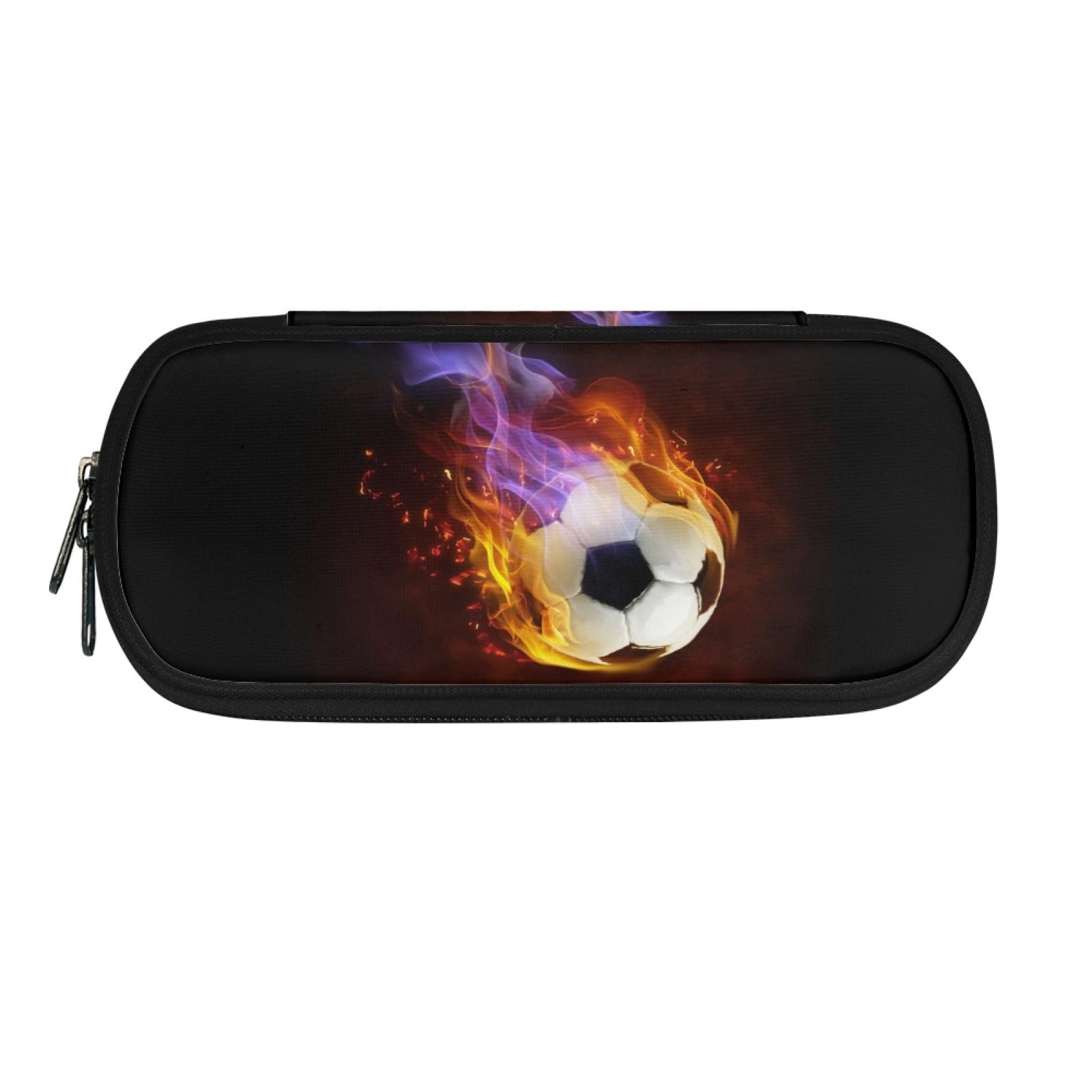 TOADDMOS Fire Soccer Print Pen Case for Boys Girls with Pen Slot Zipper Stationery Storage Organizer Mini Pencil Bag Elementary School — image 1