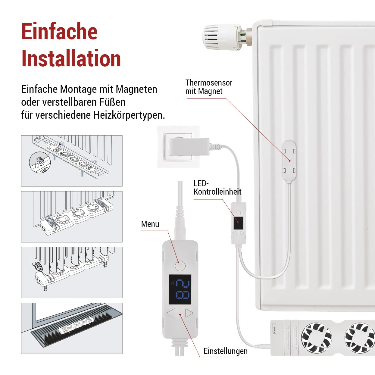 EMOS - Set d'extension pour chauffage-ventilateur pour économiser de l'énergie et des frais de chauffage, 1 ventilateur de chauffage avec câble de raccordement, SANS PIÈCE D'ALIMENTATION