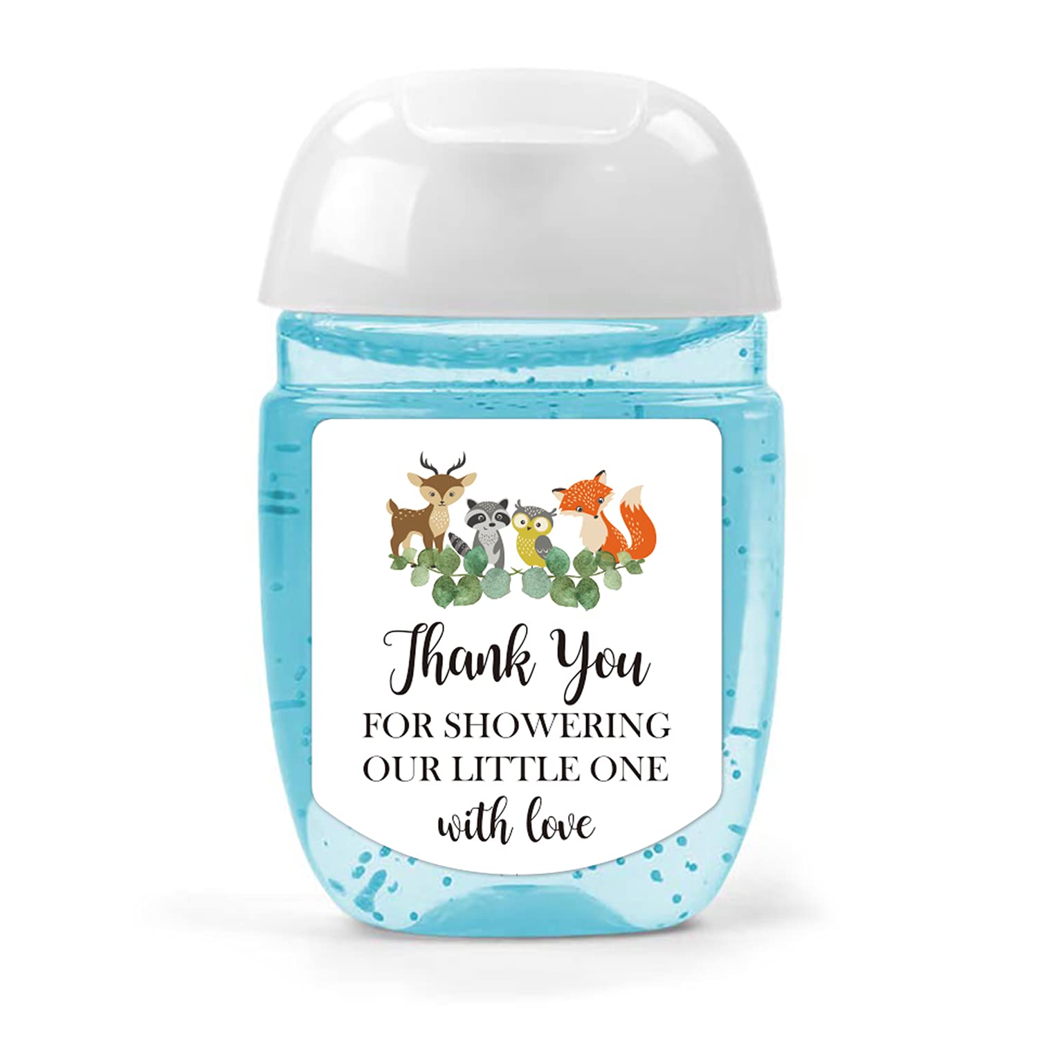 Hand Sanitizer Labels Thank You for Showering Our Little One with Love Stickers, Baby Shower Favor Stickers, Safari Baby Shower Party Favors., Green, 1.26 inch x 1.39 inch