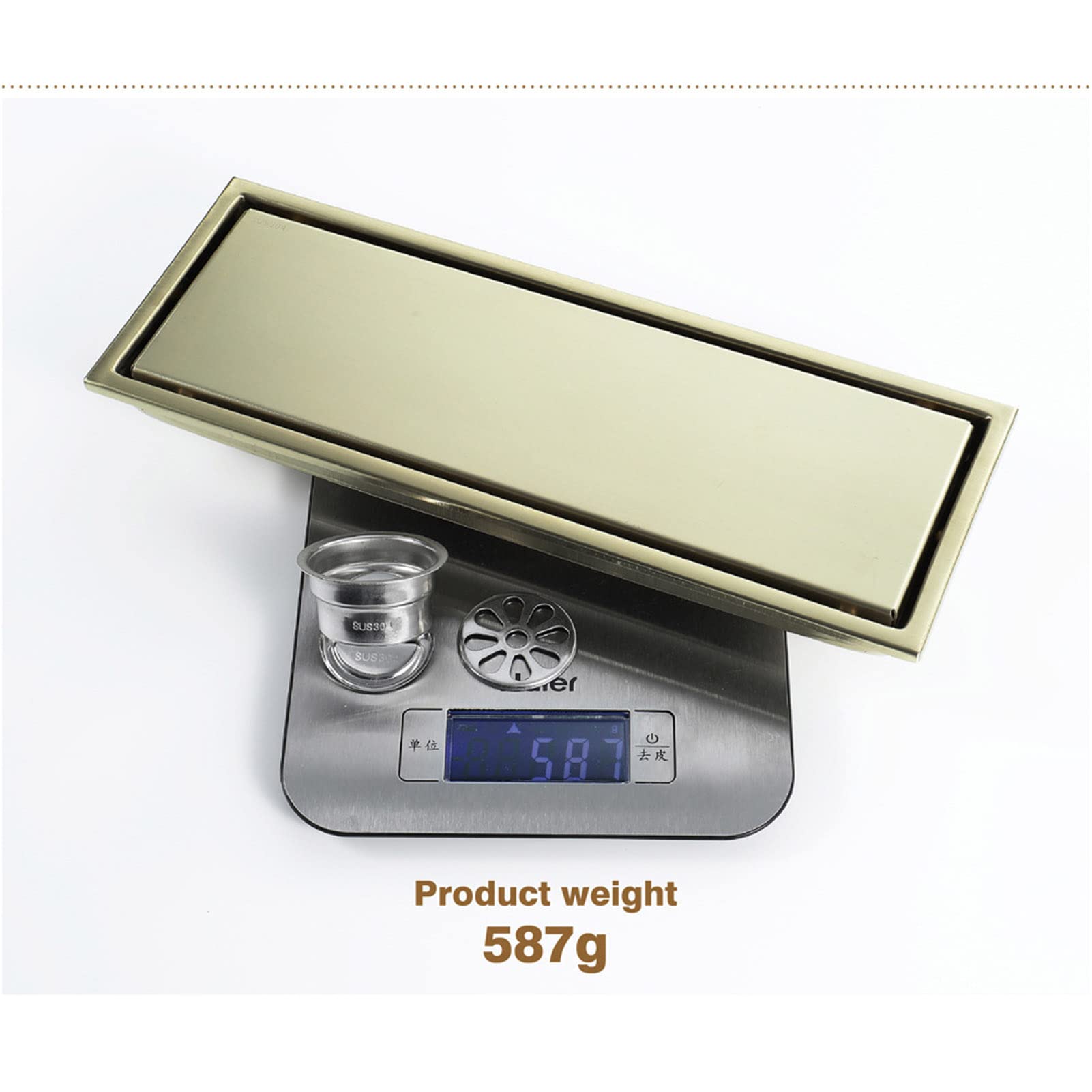 Desagüe Lineal De Ducha De Baño De Acero Inoxidable 304, Desagüe De Ducha De Baño Invisible Anti-Obstrucción Antiolor 300 × 110 Mm