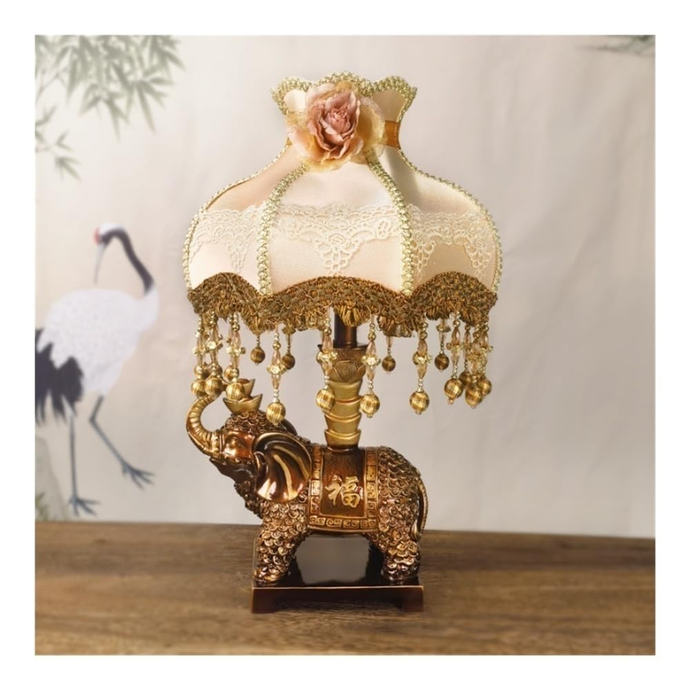 LYOUAE Vintage Resin Elephant Table Lamp Rustic Retro Brown Nightstand Lamp Mid Century Bedside Lamp(C)