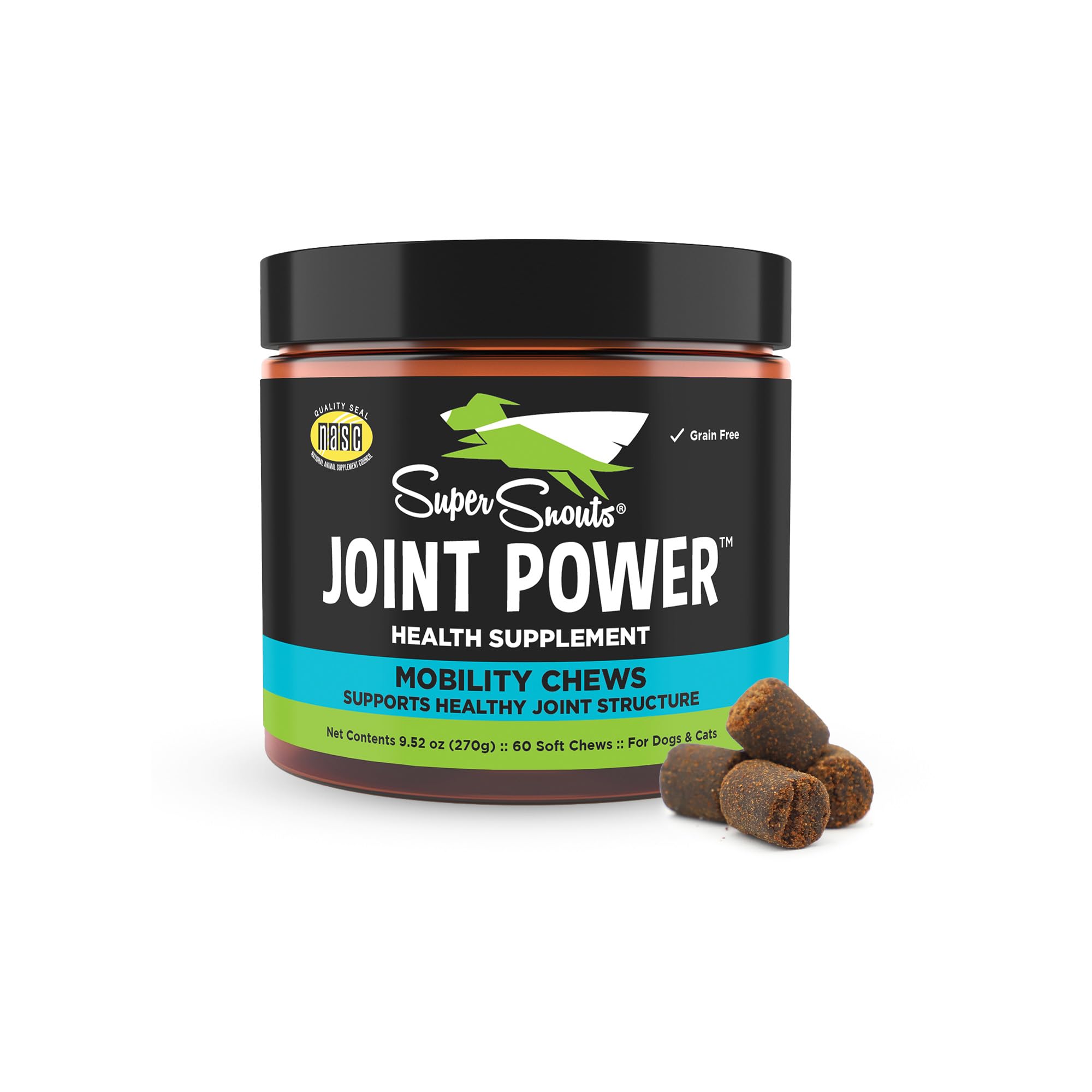 Super Snouts Joint Power – 60 Soft Chews – Joint Supplement for Dogs and Cats with Green Lipped Mussel Helps Ease Discomfort & Stiffness– Made in The USA