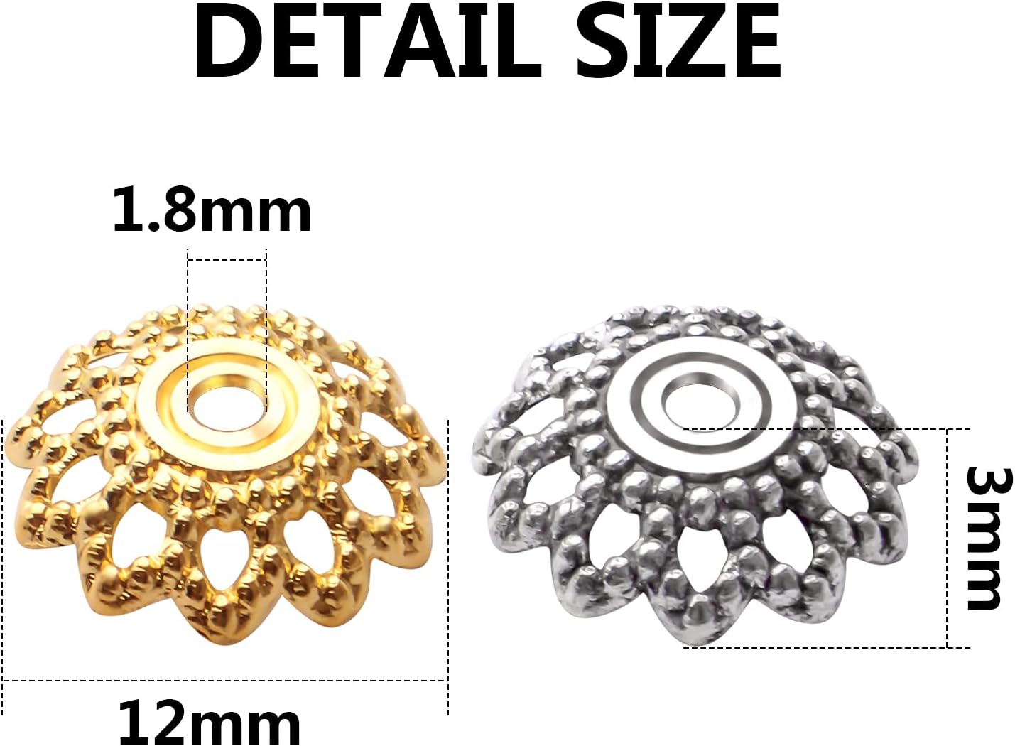 200pcs 12mm Flower Filigree Bead Caps Alloy Spacer Beads Caps Flower End Caps Loose Beads for Bracelet Necklace DIY Jewelry Making Crafts Supplies - Image 3