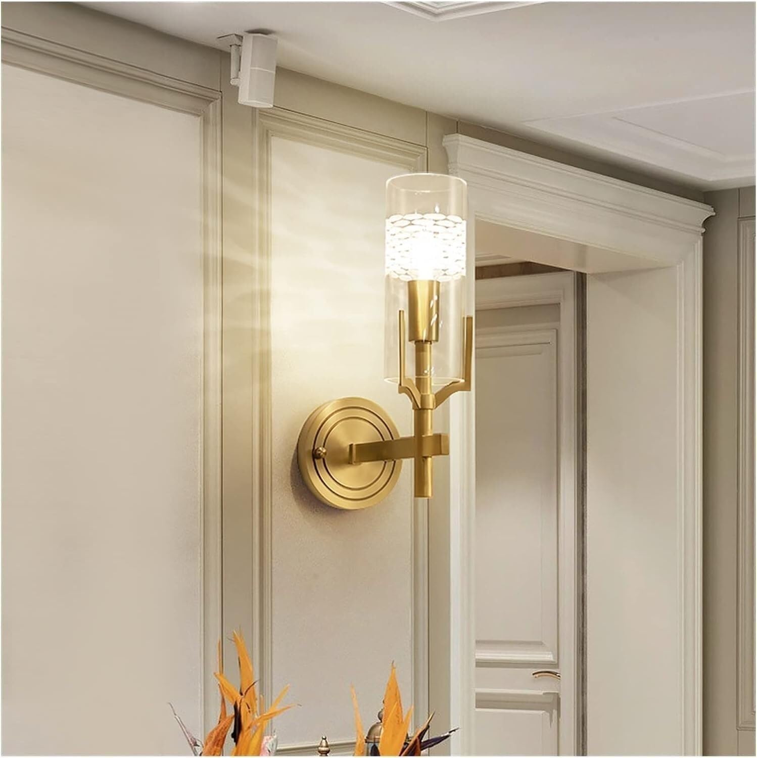 CWCQGH Copper Wall Lamp Bedside Reading Background Minimalist Modern Villa Courtyard Aisle,Gold-L9cm